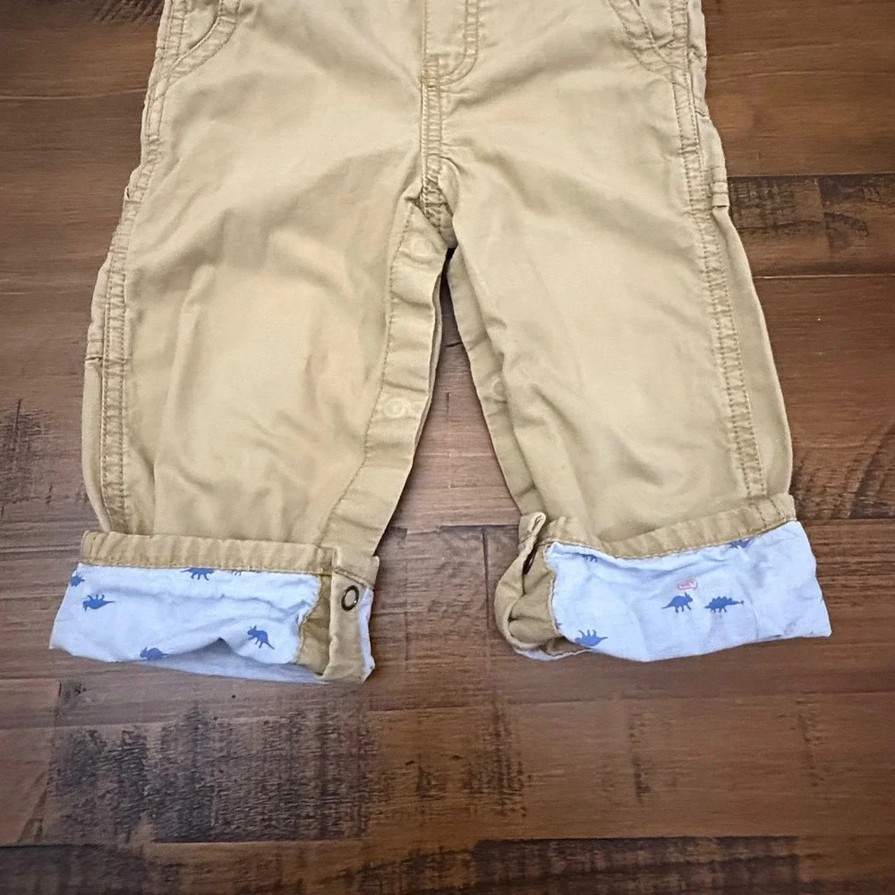 OshKosh‎ B'gosh Kids Tan Dinosaur Print Lined Overalls Size 24M